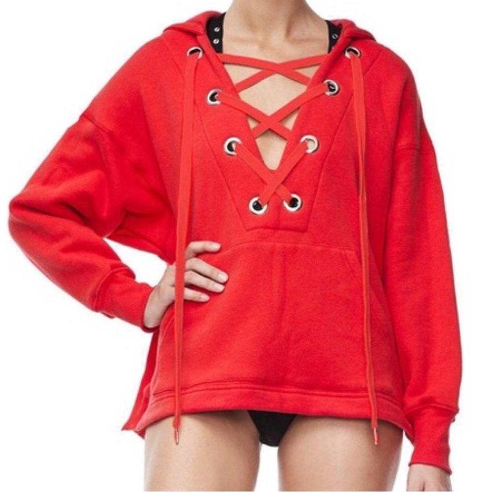 GOOD AMERICAN Red Hoodie with Drawstring